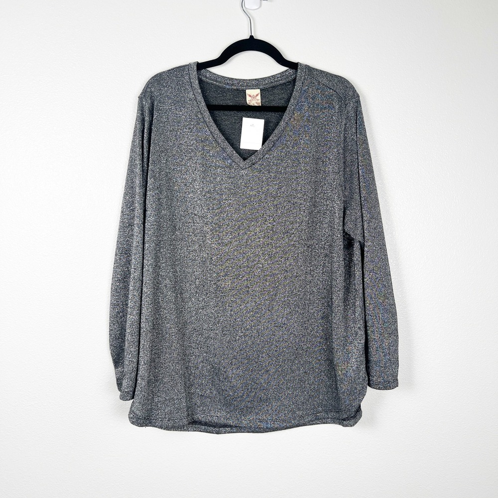 Faded Glory Women's Long Sleeve V Neck Metallic Top Sz‎ 2XL